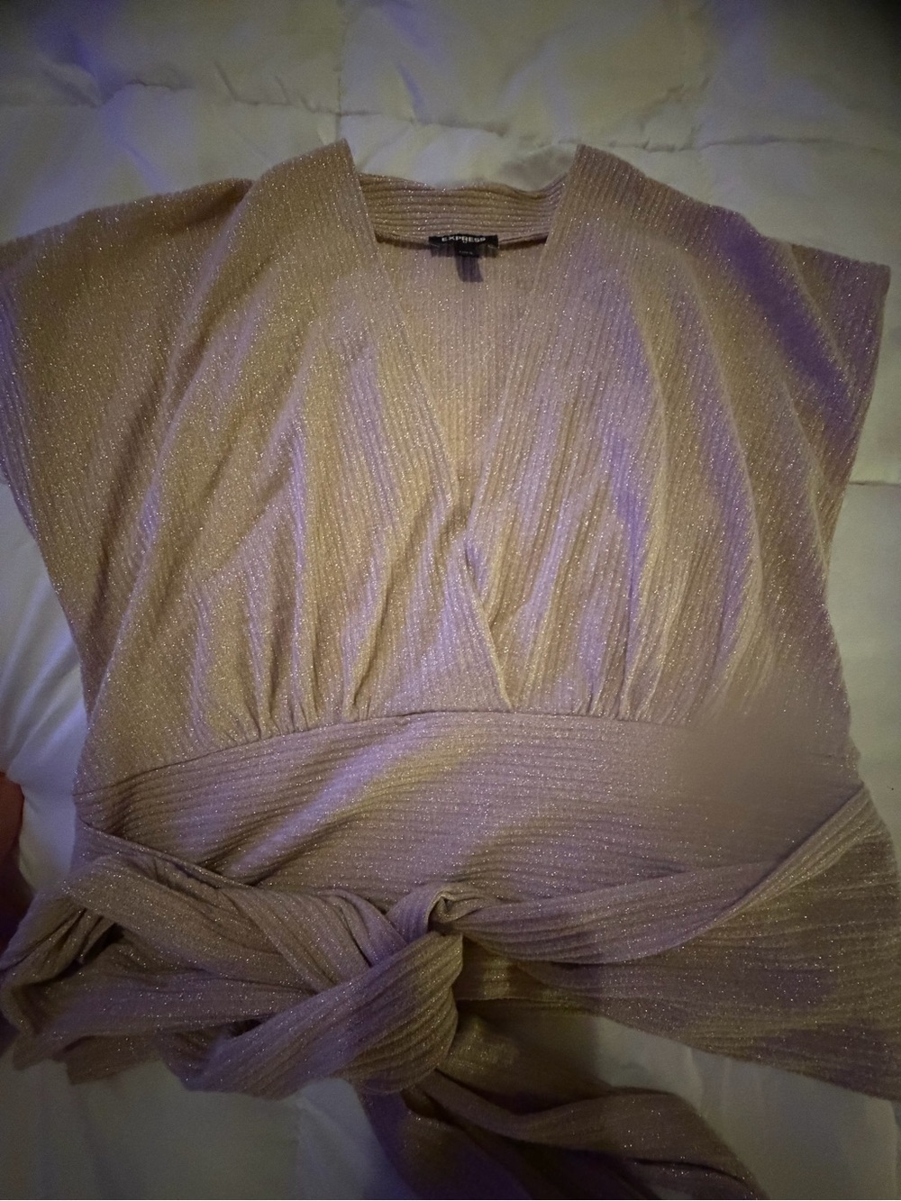 Express Metallic  gold shimmer Wrap Knit  cropTop - Tan - Picture 5 of 8